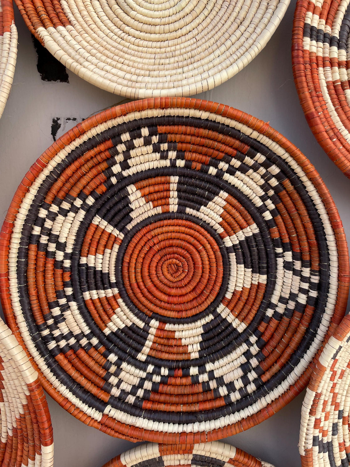 Woven Wall Basket Set Of 9, Handwoven African Baskets for Wall Decor, Neutral Rustic Boho Wall Art, Tribal Home Decor, Earthy tone Baskets