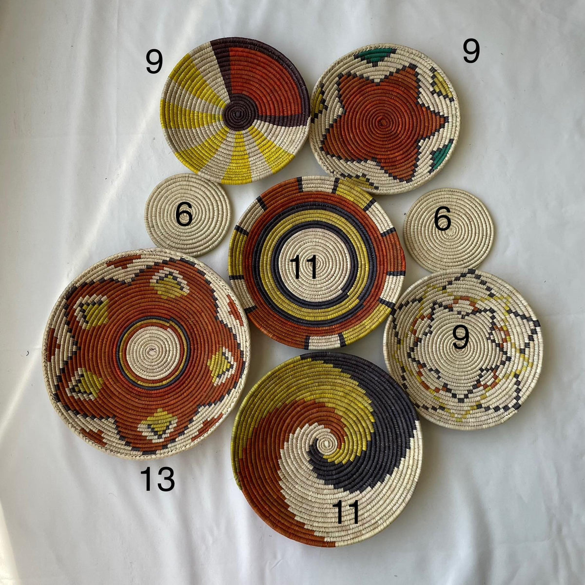 Woven Wall Basket Set Of 8 - African Wall Baskets - Boho Wall Baskets - Wall Hanging Baskets - Sea Grass Bowl Baskets - Bohemian Wall Decor