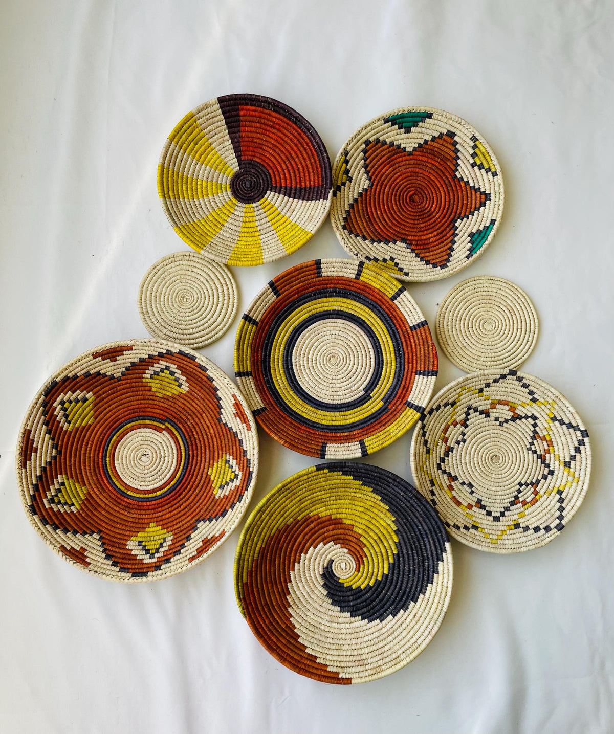Woven Wall Basket Set Of 8 - African Wall Baskets - Boho Wall Baskets - Wall Hanging Baskets - Sea Grass Bowl Baskets - Bohemian Wall Decor