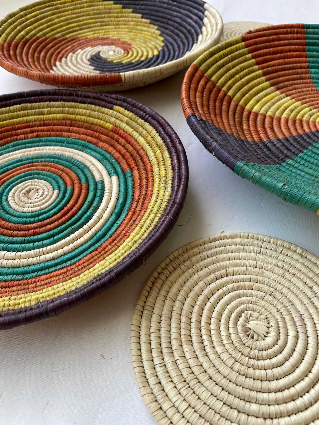 Woven Boho Wall Basket Set Of 5 - African Wall Baskets - Basket Wall Art - Wall Hanging Baskets - Wall Basket Decor - Rustic Wall Decor