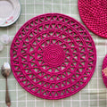 Woven Placemats Set of 4 – Hot Pink Fuchsia Boho Round Cut Work Placemats, Heat Resistant Dining Table Mats, Boho Table Decor