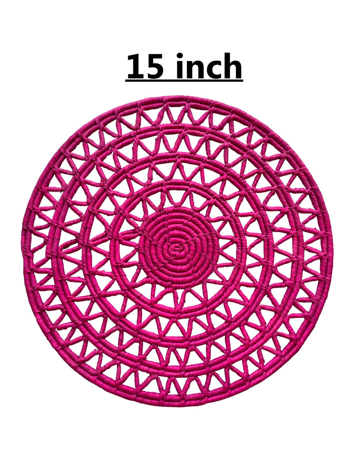 Woven Placemats Set of 4 – Hot Pink Fuchsia Boho Round Cut Work Placemats, Heat Resistant Dining Table Mats, Boho Table Decor