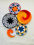 Boho Wall Basket Set of 5, Colorful Bohemian Wall Hanging, Woven Wall Baskets, African Wall Baskets, Living Room & Bedroom Wall Art