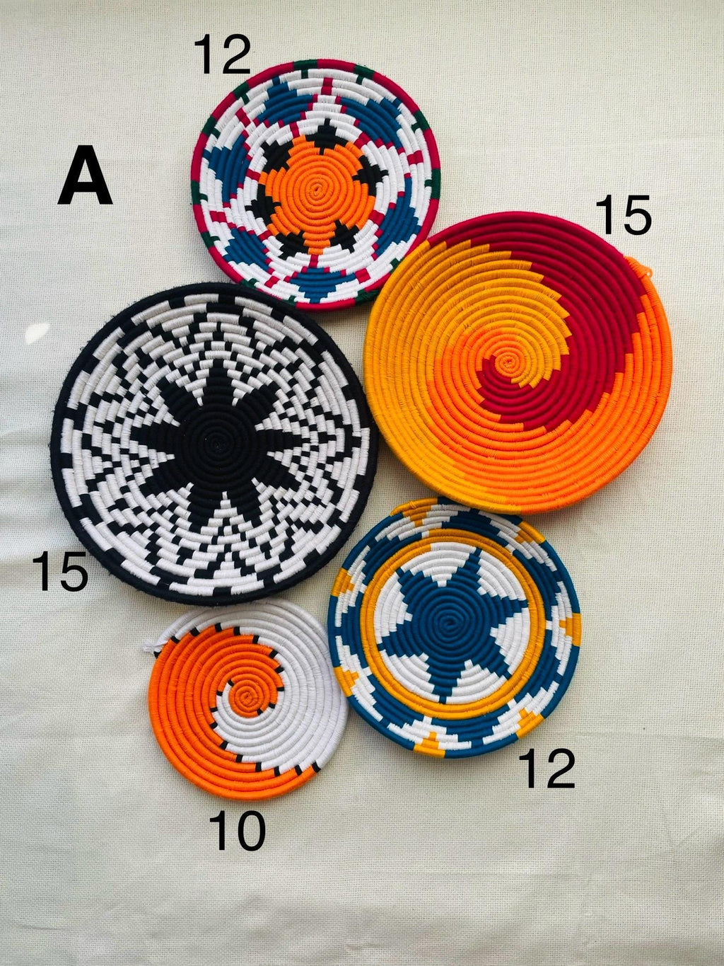 Boho Wall Basket Set of 5, Colorful Bohemian Wall Hanging, Woven Wall Baskets, African Wall Baskets, Living Room & Bedroom Wall Art