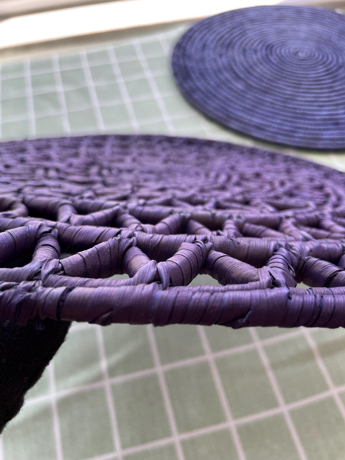 Round Palm Fiber Placemats in Cutwork Rustic Style, Handmade woven Round Table Mats, Multi Color Placemats For Dining Table, Table Mat