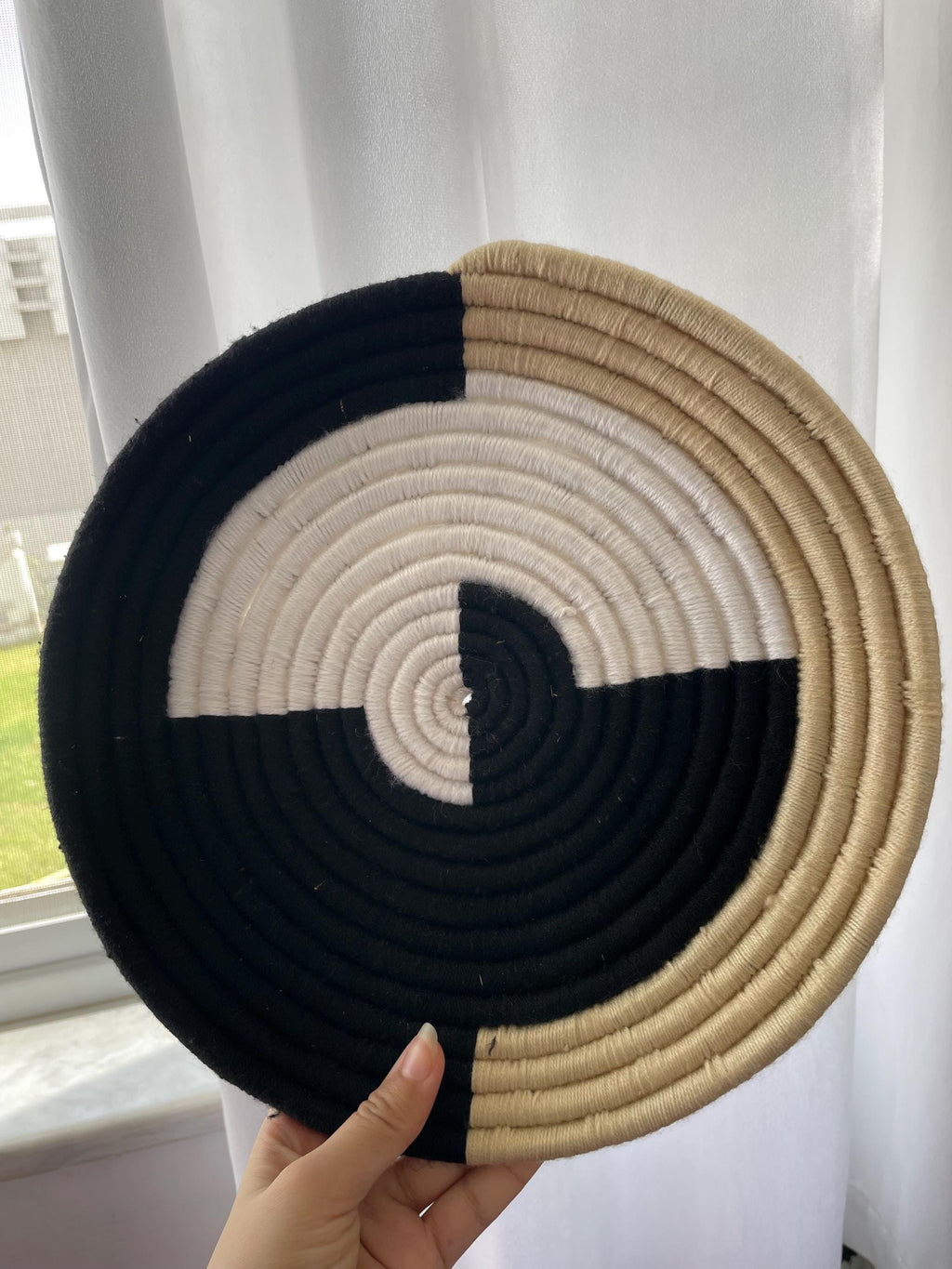 Woven Wall Basket Set Of 9, African Wall Baskets, black & beige Basket wall art, wall hanging baskets, Woven Wall Decor