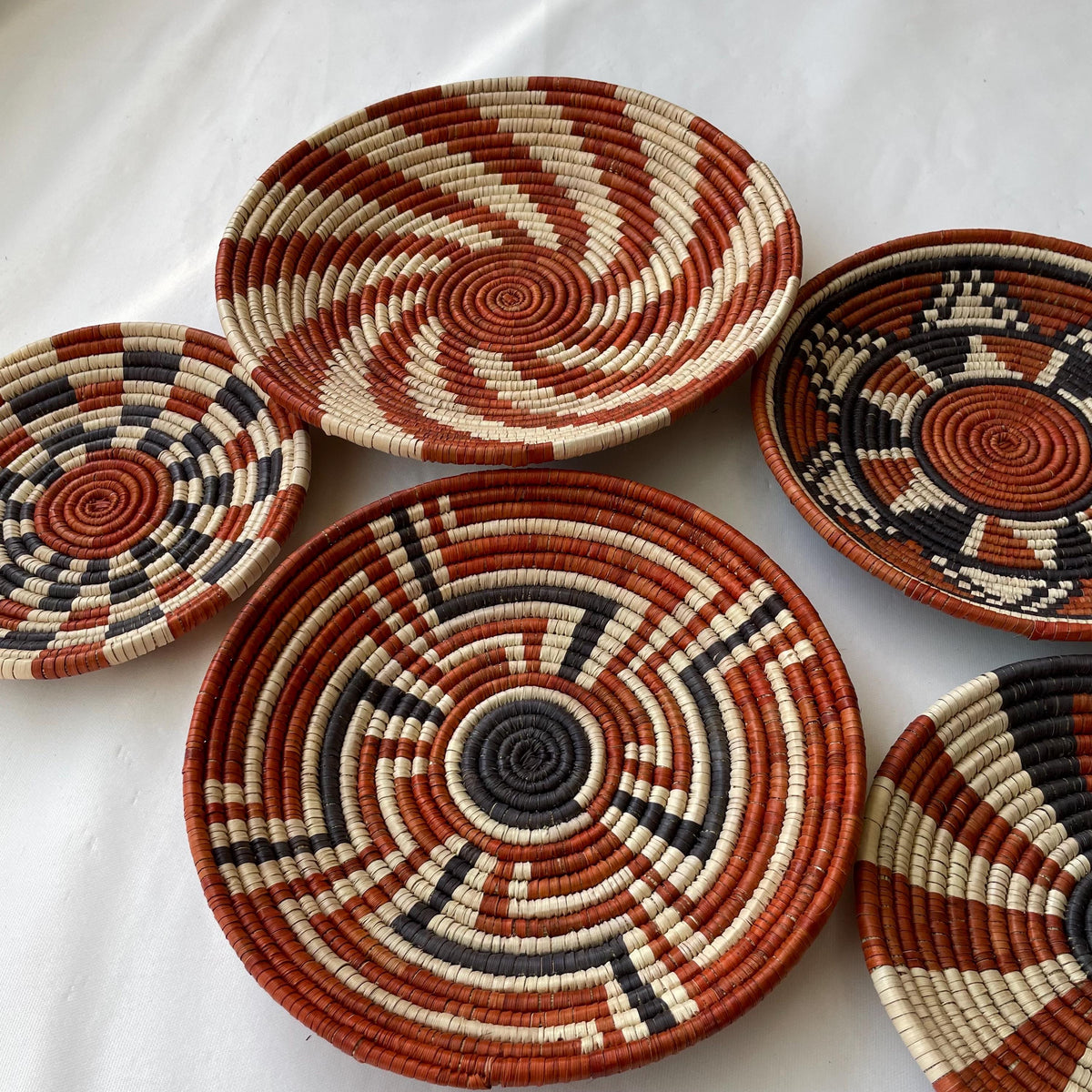 Boho Wall Basket Set Of 5, African Wall Baskets, Neutral & Earthy Wall Art, Hand woven Wall Baskets, Wall Hanging Baskets, Basket Wall Decor