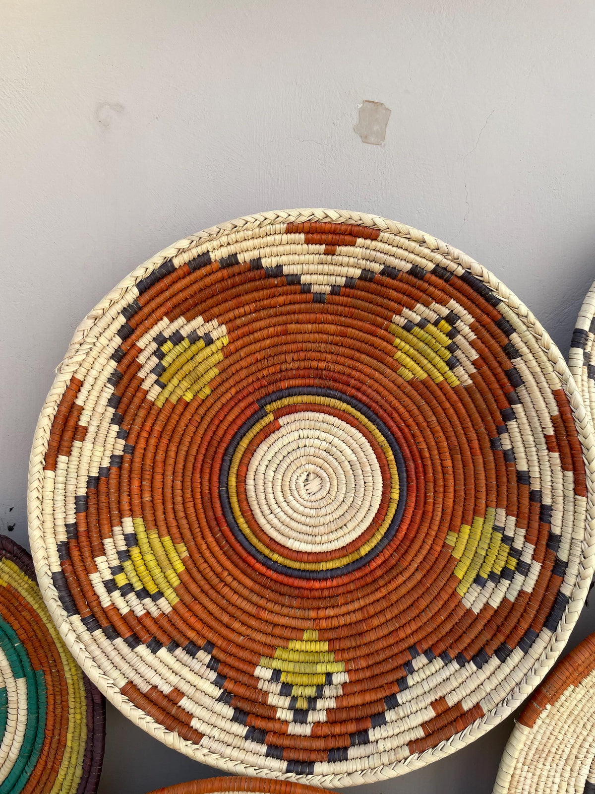 Woven African Wall Baskets Set Of 9 - Wall Basket Decor - Boho Wall Baskets - Handmade Seagrass Colorful Bowl Baskets - Bohemian Wall Decor