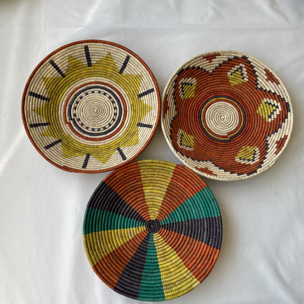 Wall Basket Decor Set Of 3, Hand Woven Basket Wall Art, Woven Wall Baskets, Boho Wall Baskets, African Wall Baskets, Wall Hanging Baskets