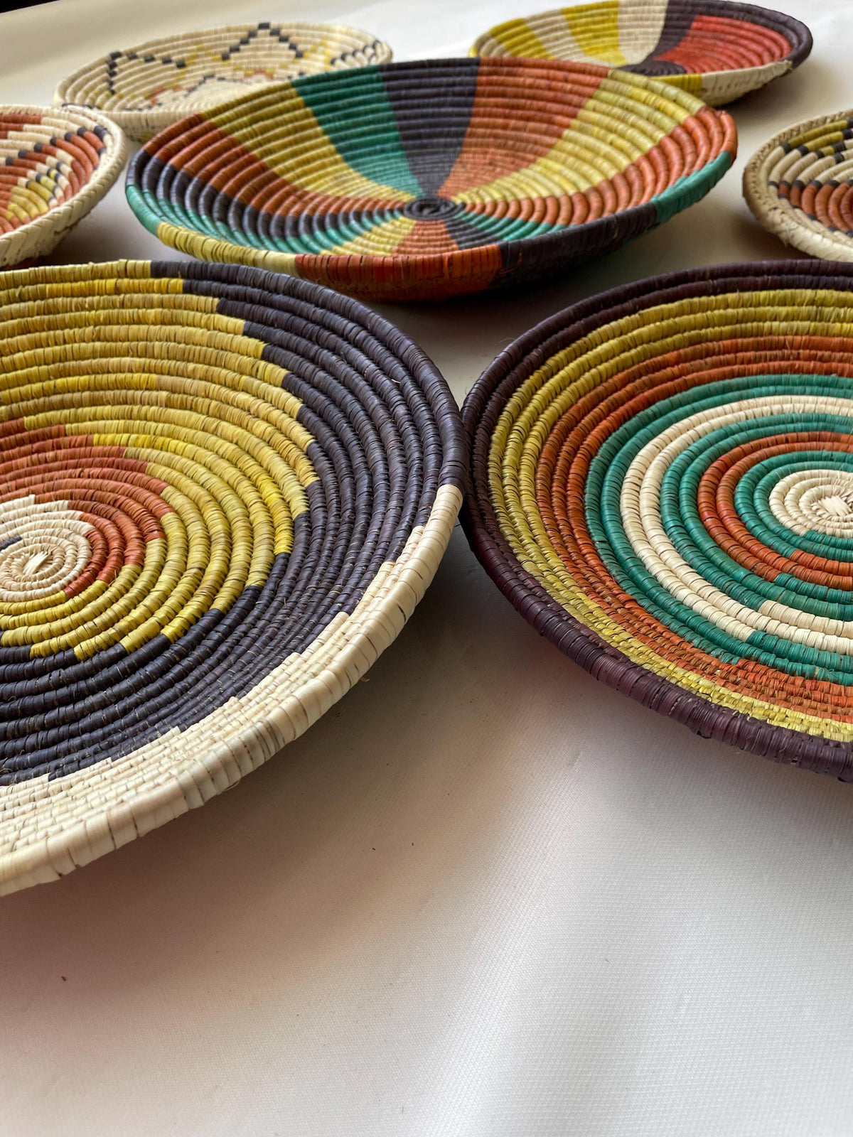 Woven African Wall Basket Set of 7 - Bohemian Decor - Decorative Bowl Baskets - Boho Wall Basket Decor - African Wall Hangings Decor