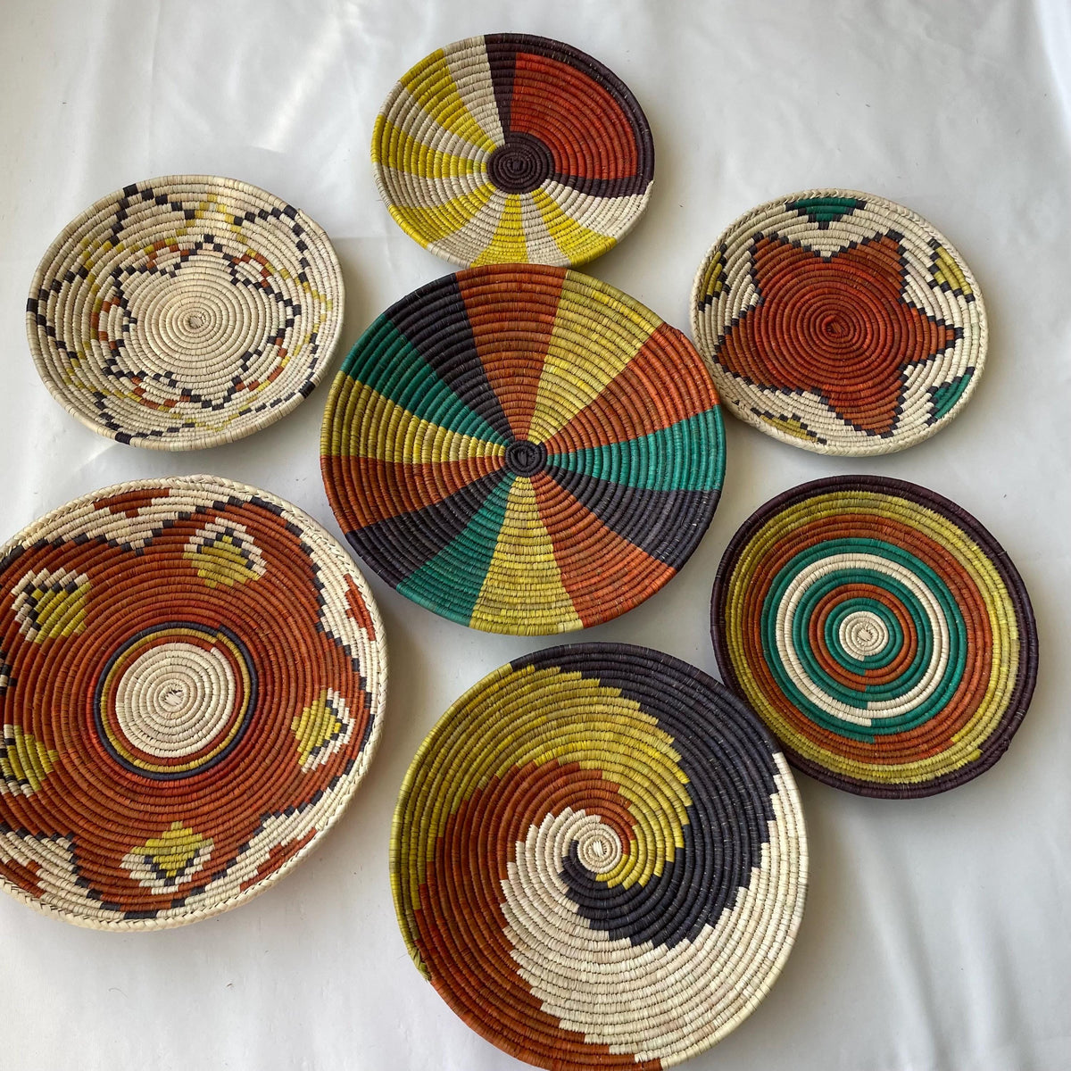 Woven African Wall Basket Set of 7 - Bohemian Decor - Decorative Bowl Baskets - Boho Wall Basket Decor - African Wall Hangings Decor