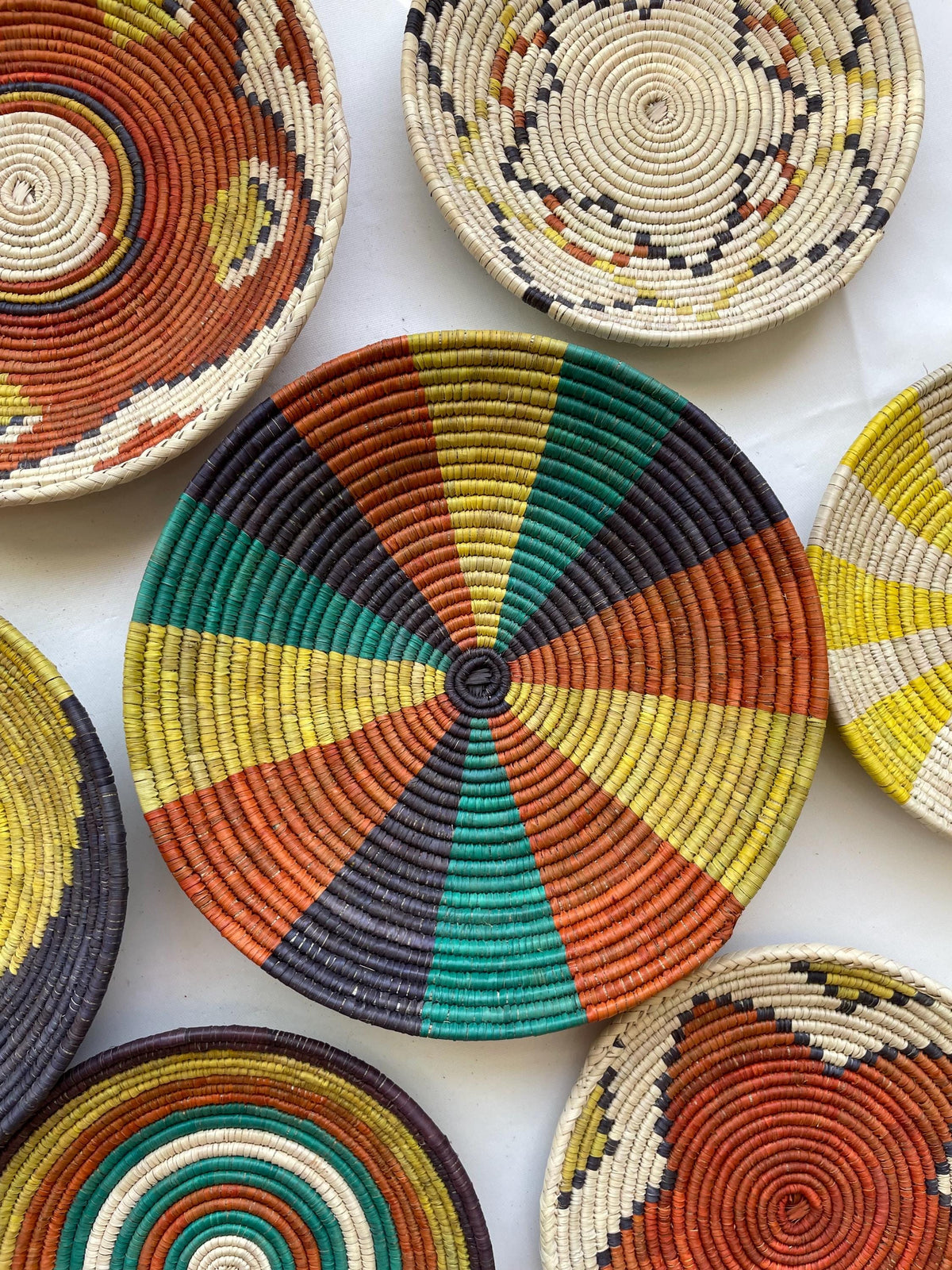 Woven African Wall Basket Set of 7 - Bohemian Decor - Decorative Bowl Baskets - Boho Wall Basket Decor - African Wall Hangings Decor