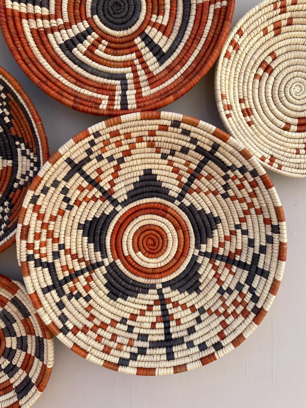Woven Wall Basket Set Of 9, Handwoven African Baskets for Wall Decor, Neutral Rustic Boho Wall Art, Tribal Home Decor, Fall Wall Hangings