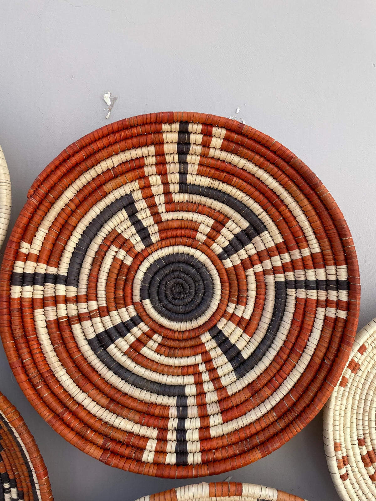 Woven Wall Basket Set Of 9, Handwoven African Baskets for Wall Decor, Neutral Rustic Boho Wall Art, Tribal Home Decor, Fall Wall Hangings