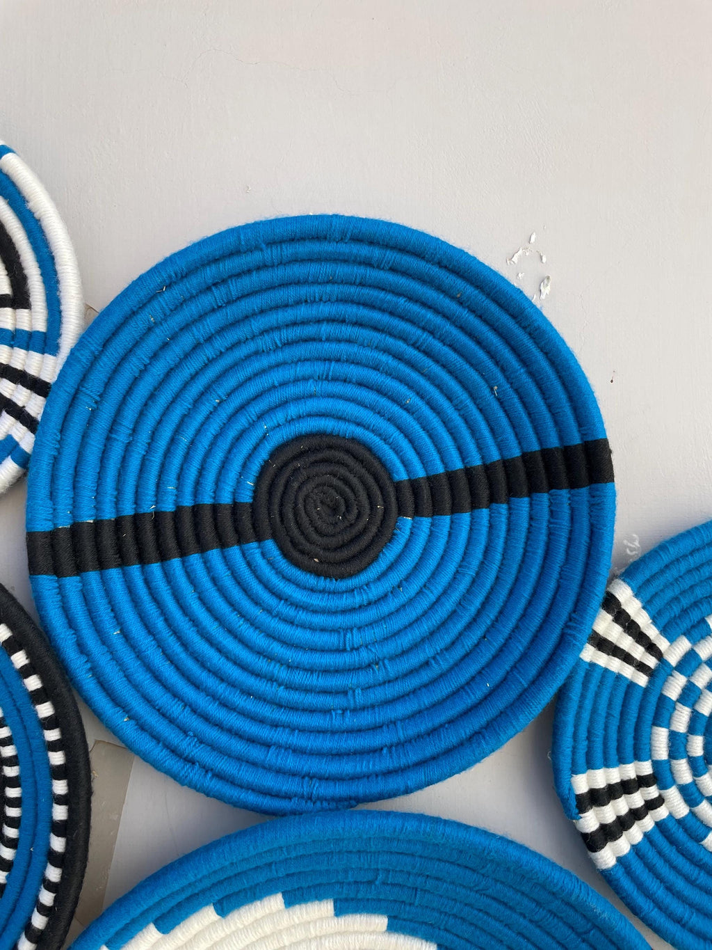 Blue Woven Wall Basket Set of 9 - African Wall Baskets - Boho Wall Baskets - Hanging Wall Basket Decor - Coastal Blue wall Art