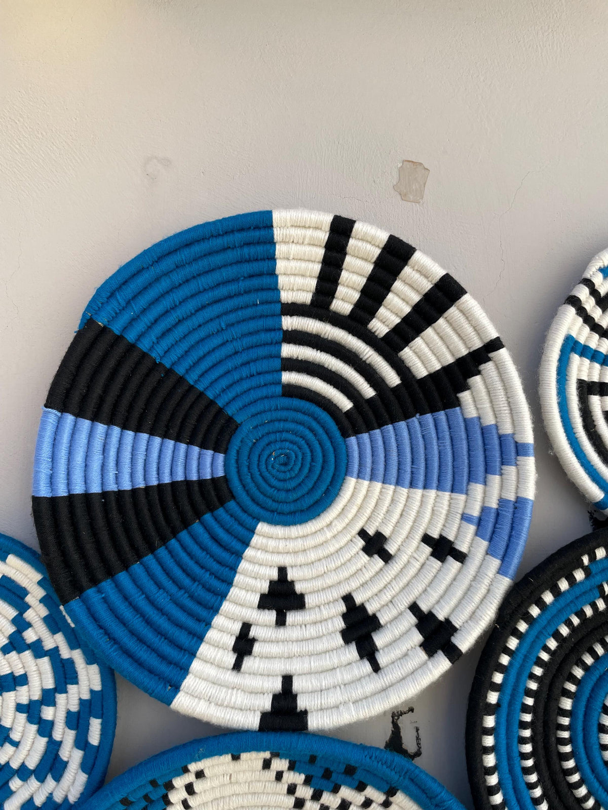 Blue Woven Wall Basket Set of 9 - African Wall Baskets - Boho Wall Baskets - Hanging Wall Basket Decor - Coastal Blue wall Art