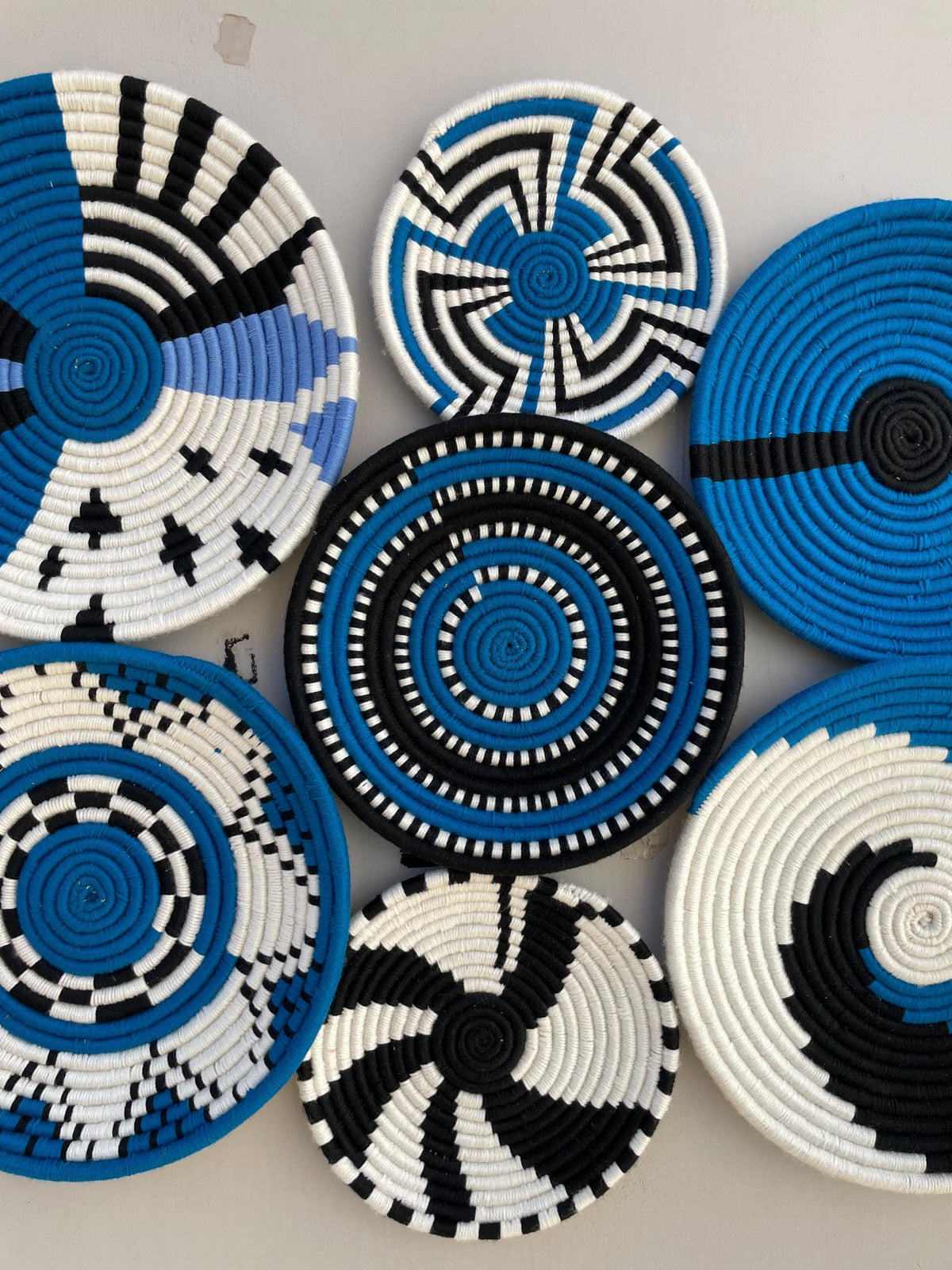 Blue Woven Wall Basket Set of 9 - African Wall Baskets - Boho Wall Baskets - Hanging Wall Basket Decor - Coastal Blue wall Art