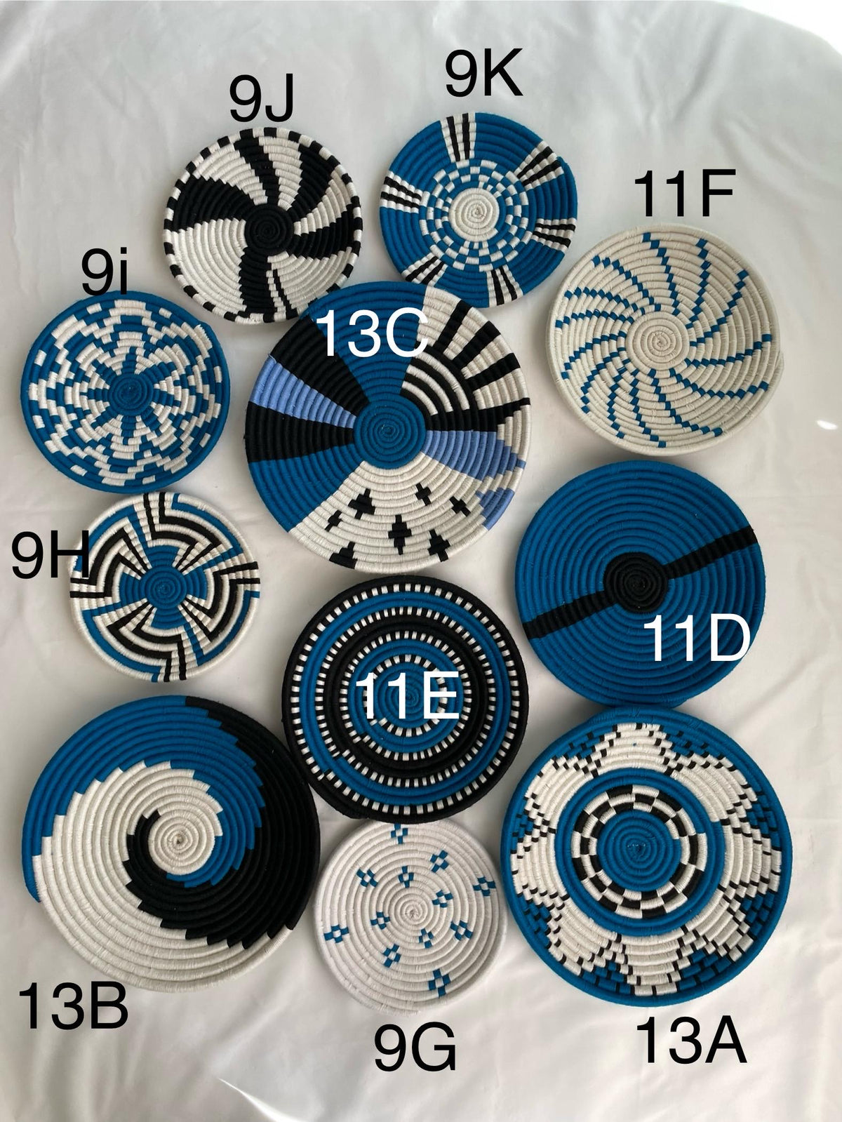 Blue & White Woven Wall Baskets Set Of 3,4,5,6,7,8,9,10 and 11, Boho Wall Baskets, Basket Wall Art, African Wall Basket, Bohemian Wall Decor