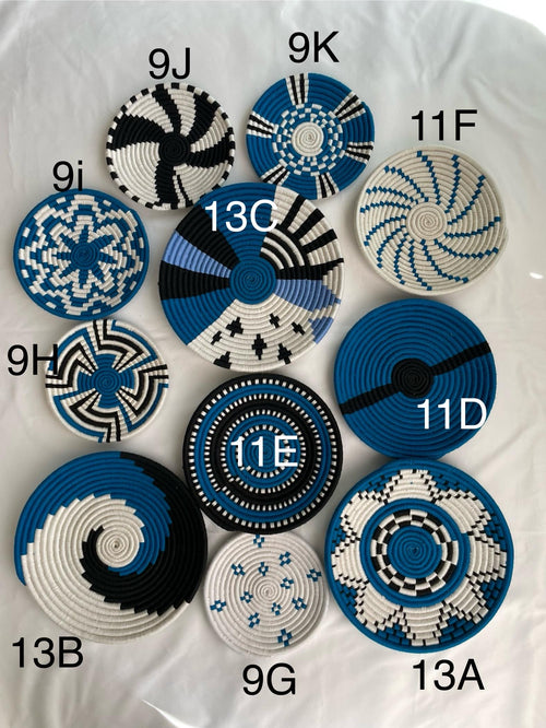 Blue & White Woven Wall Baskets Set Of 3,4,5,6,7,8,9,10 and 11, Boho Wall Baskets, Basket Wall Art, African Wall Basket, Bohemian Wall Decor