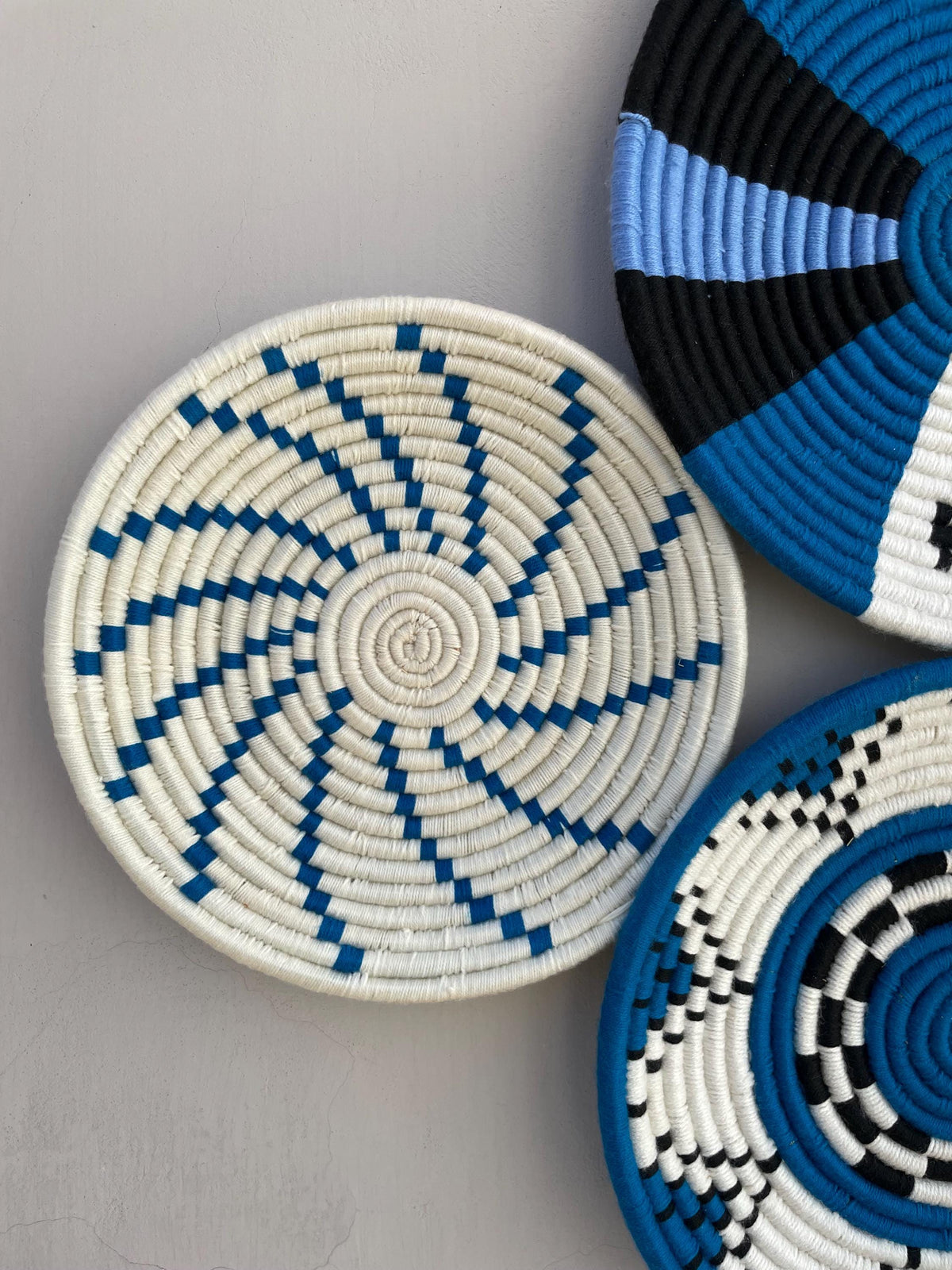 Blue & White Woven Wall Baskets Set Of 3,4,5,6,7,8,9,10 and 11, Boho Wall Baskets, Basket Wall Art, African Wall Basket, Bohemian Wall Decor