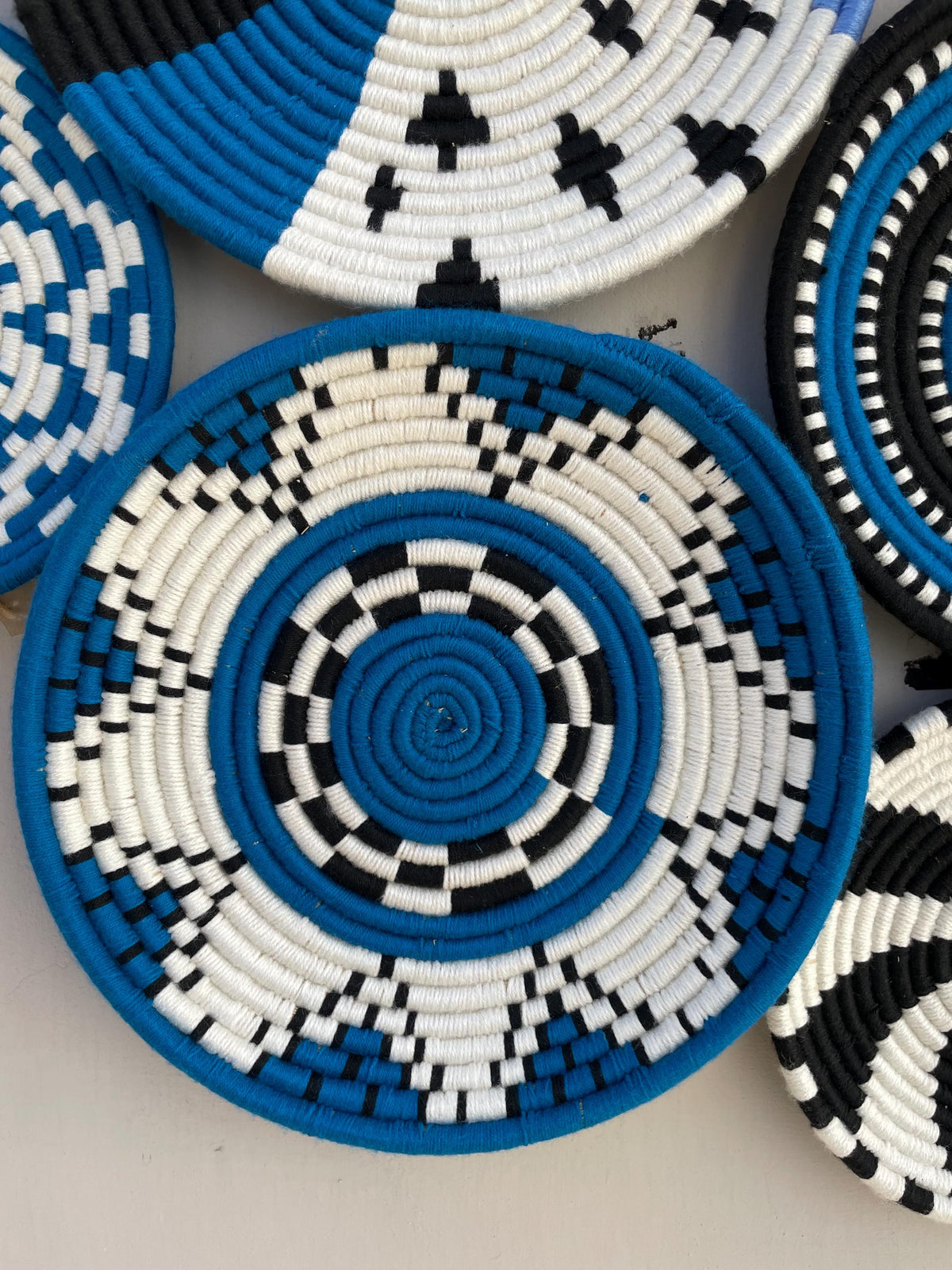 Blue & White Woven Wall Baskets Set Of 3,4,5,6,7,8,9,10 and 11, Boho Wall Baskets, Basket Wall Art, African Wall Basket, Bohemian Wall Decor