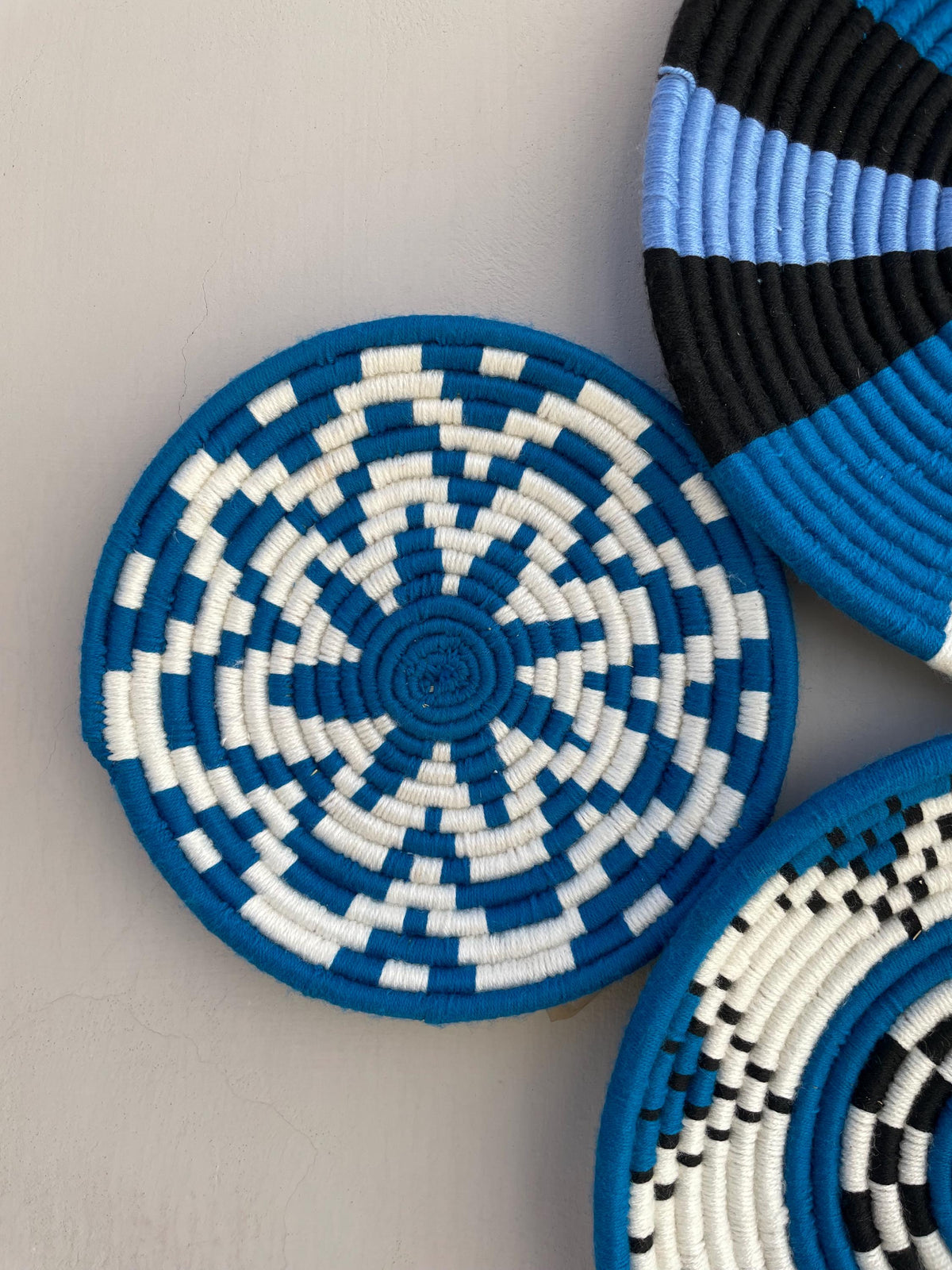 Blue & White Woven Wall Baskets Set Of 3,4,5,6,7,8,9,10 and 11, Boho Wall Baskets, Basket Wall Art, African Wall Basket, Bohemian Wall Decor
