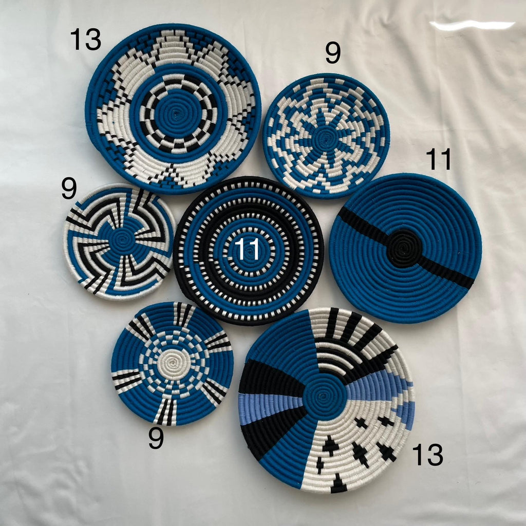 Blue Woven Wall Basket Set of 7 - Boho African Wall Baskets - Hanging Wall Basket Decor - Living Room & Bedroom Wall Art