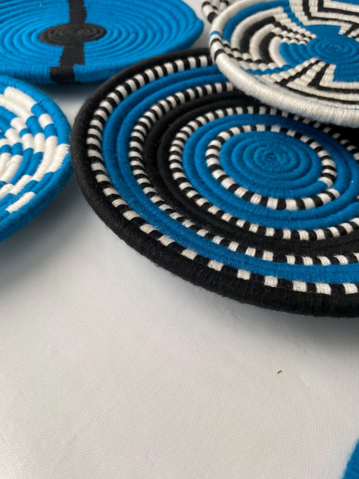 Blue Woven Wall Basket Set of 7 - Boho African Wall Baskets - Hanging Wall Basket Decor - Living Room & Bedroom Wall Art