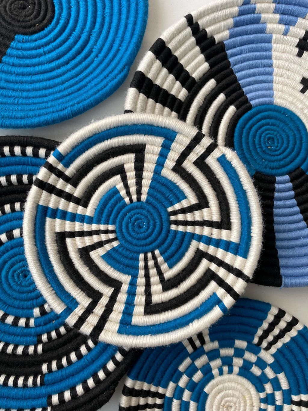 Blue Woven Wall Basket Set of 7 - Boho African Wall Baskets - Hanging Wall Basket Decor - Living Room & Bedroom Wall Art