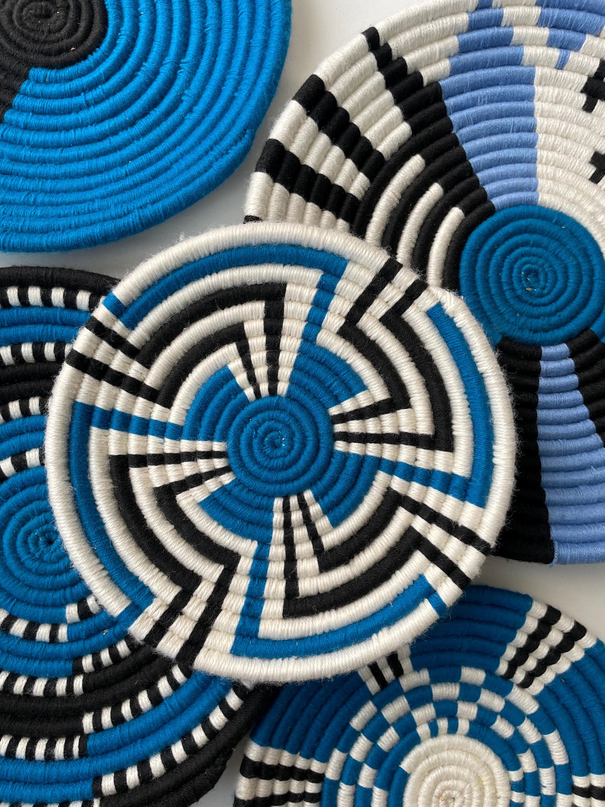 Blue Woven Wall Basket Set of 7 - Boho African Wall Baskets - Hanging Wall Basket Decor - Living Room & Bedroom Wall Art