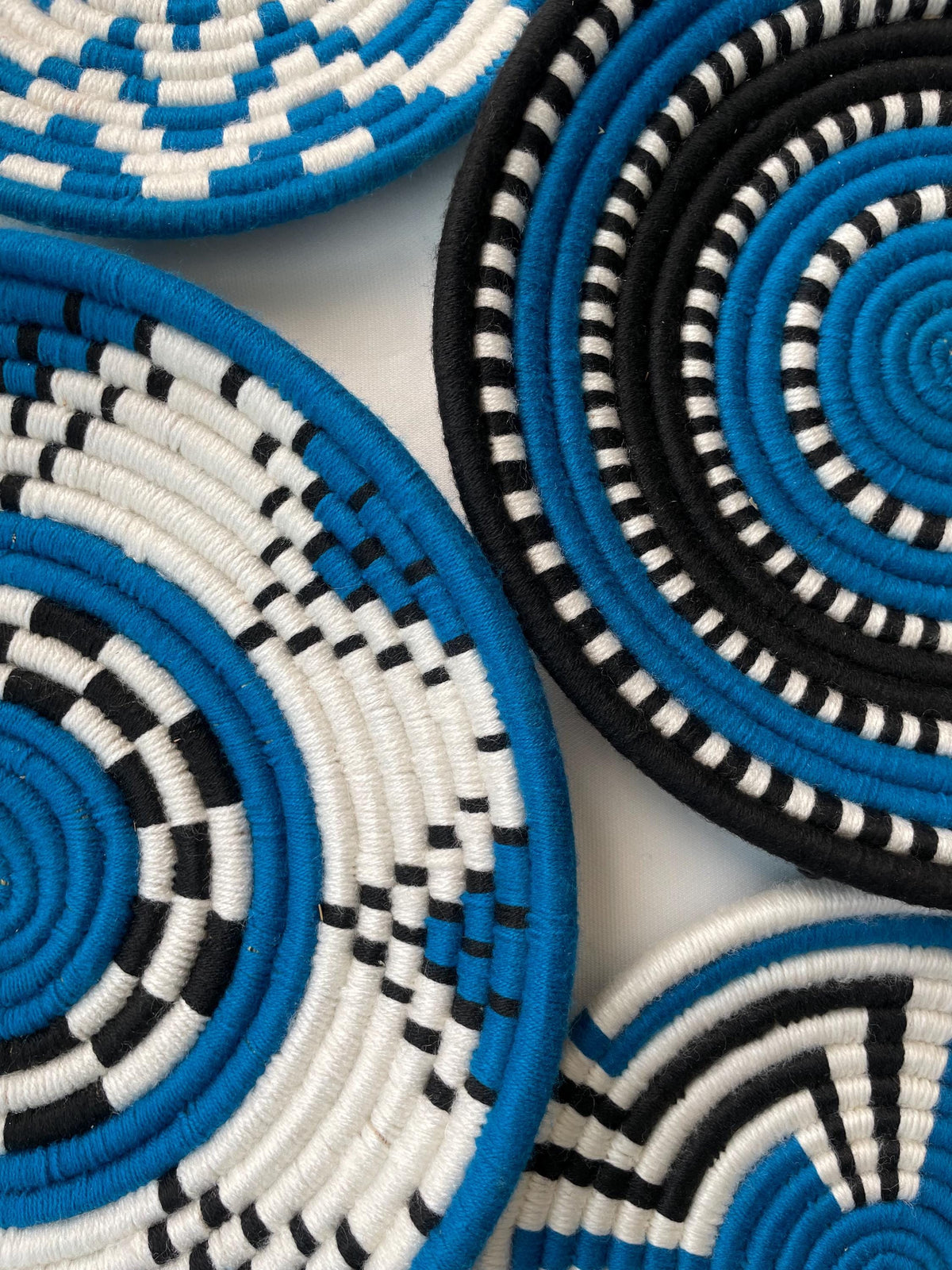 Blue Woven Wall Basket Set of 7 - Boho African Wall Baskets - Hanging Wall Basket Decor - Living Room & Bedroom Wall Art