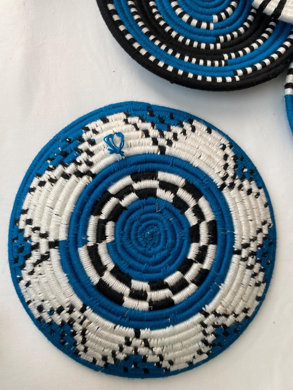 Blue Woven Wall Basket Set of 3 - African Wall Baskets - Boho Wall Baskets - Wall Basket Decor - Decorative Wall Baskets - Tribal Wall Decor