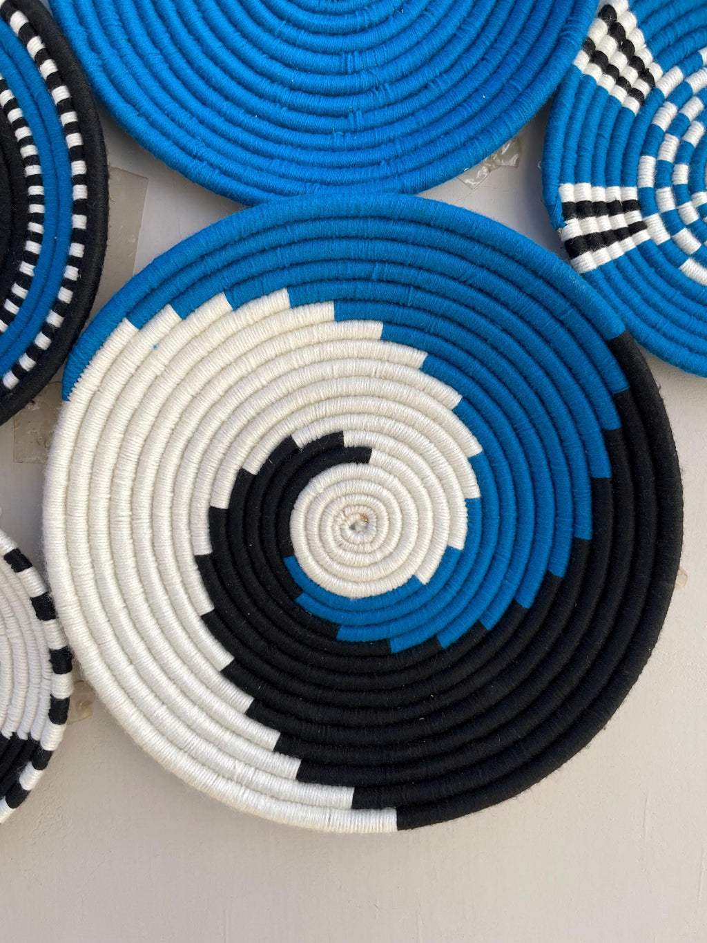 Blue Woven Wall Basket Set of 3 - African Wall Baskets - Boho Wall Baskets - Wall Basket Decor - Decorative Wall Baskets - Tribal Wall Decor