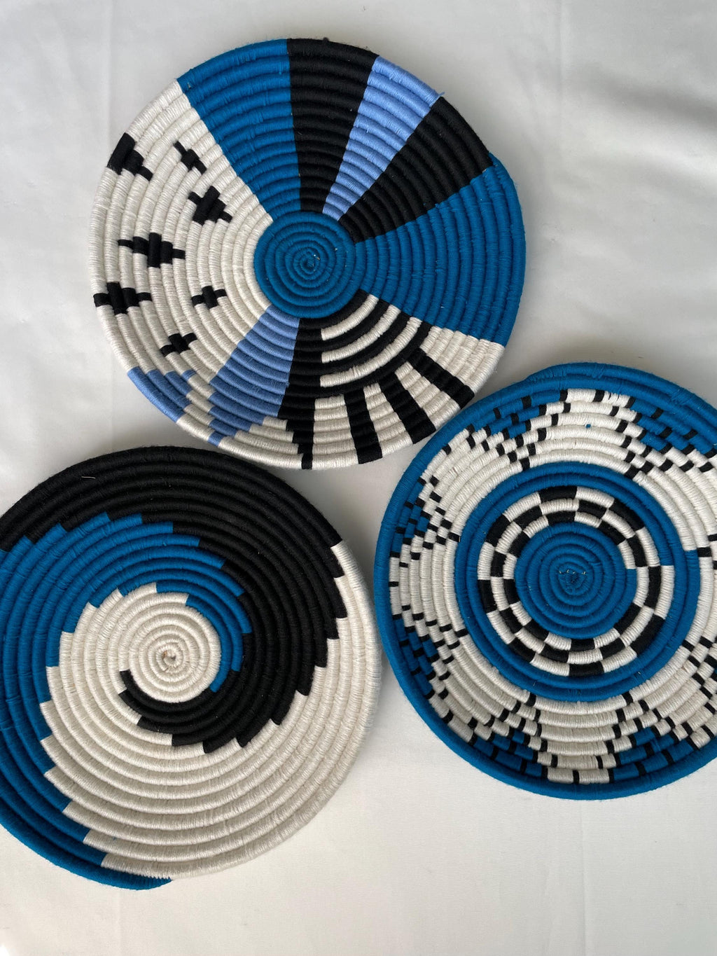 Blue Woven Wall Basket Set of 3 - African Wall Baskets - Boho Wall Baskets - Wall Basket Decor - Decorative Wall Baskets - Tribal Wall Decor