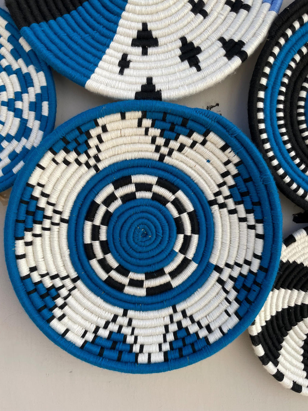 Blue Woven Wall Basket Set of 3 - African Wall Baskets - Boho Wall Baskets - Wall Basket Decor - Decorative Wall Baskets - Tribal Wall Decor