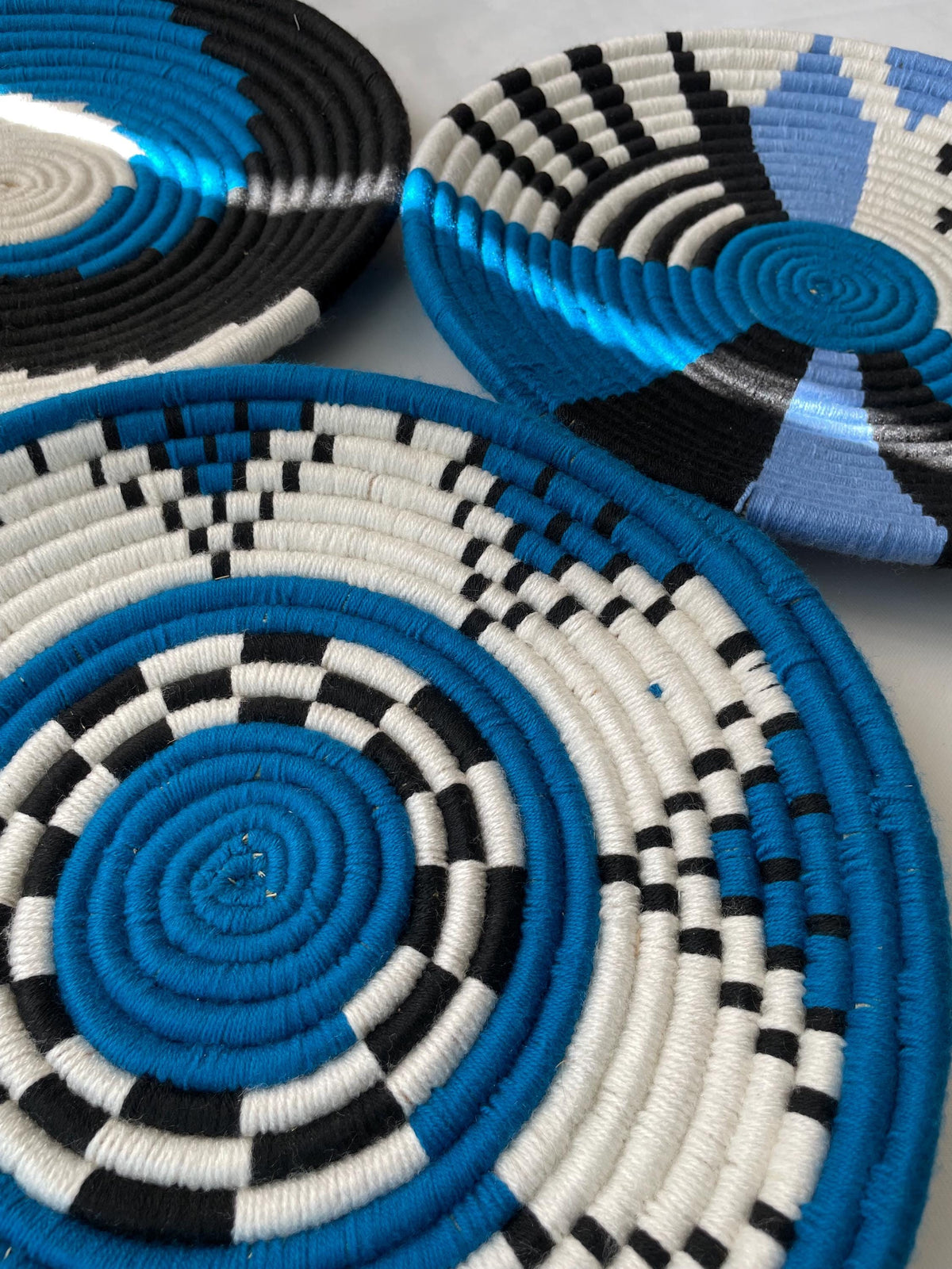 Blue Woven Wall Basket Set of 3 - African Wall Baskets - Boho Wall Baskets - Wall Basket Decor - Decorative Wall Baskets - Tribal Wall Decor