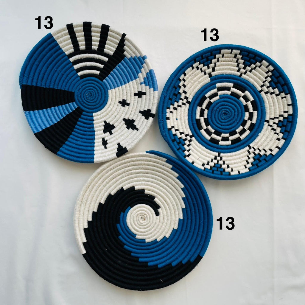 Blue Woven Wall Basket Set of 3 - African Wall Baskets - Boho Wall Baskets - Wall Basket Decor - Decorative Wall Baskets - Tribal Wall Decor