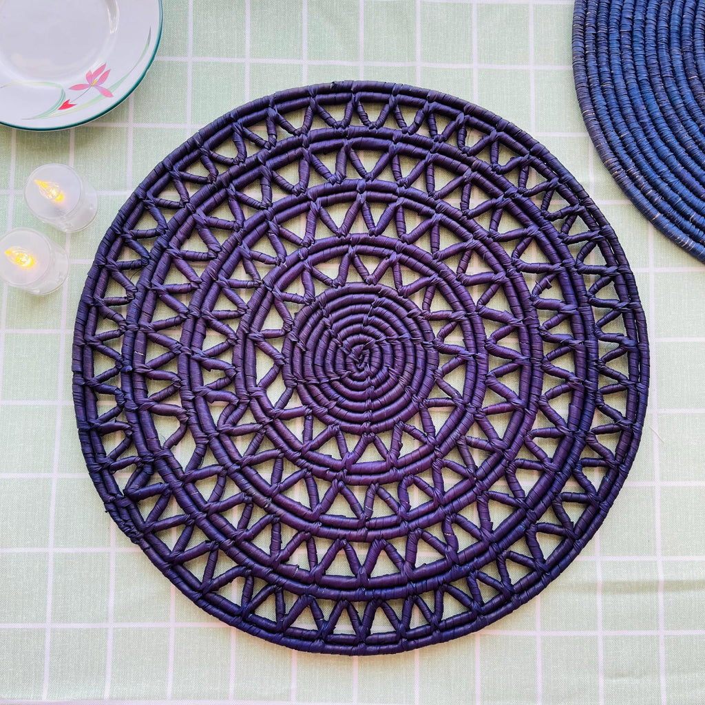 Round Palm Fiber Placemats in Cutwork Rustic Style, Handmade woven Round Table Mats, Multi Color Placemats For Dining Table, Table Mat