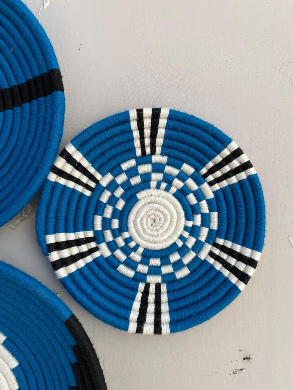 Blue Woven Wall Basket Set of 9 - African Wall Baskets - Boho Wall Baskets - Hanging Wall Basket Decor - Coastal Blue wall Art