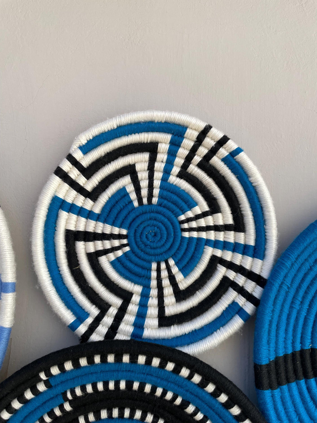 Blue Woven Wall Basket Set of 9 - African Wall Baskets - Boho Wall Baskets - Hanging Wall Basket Decor - Coastal Blue wall Art