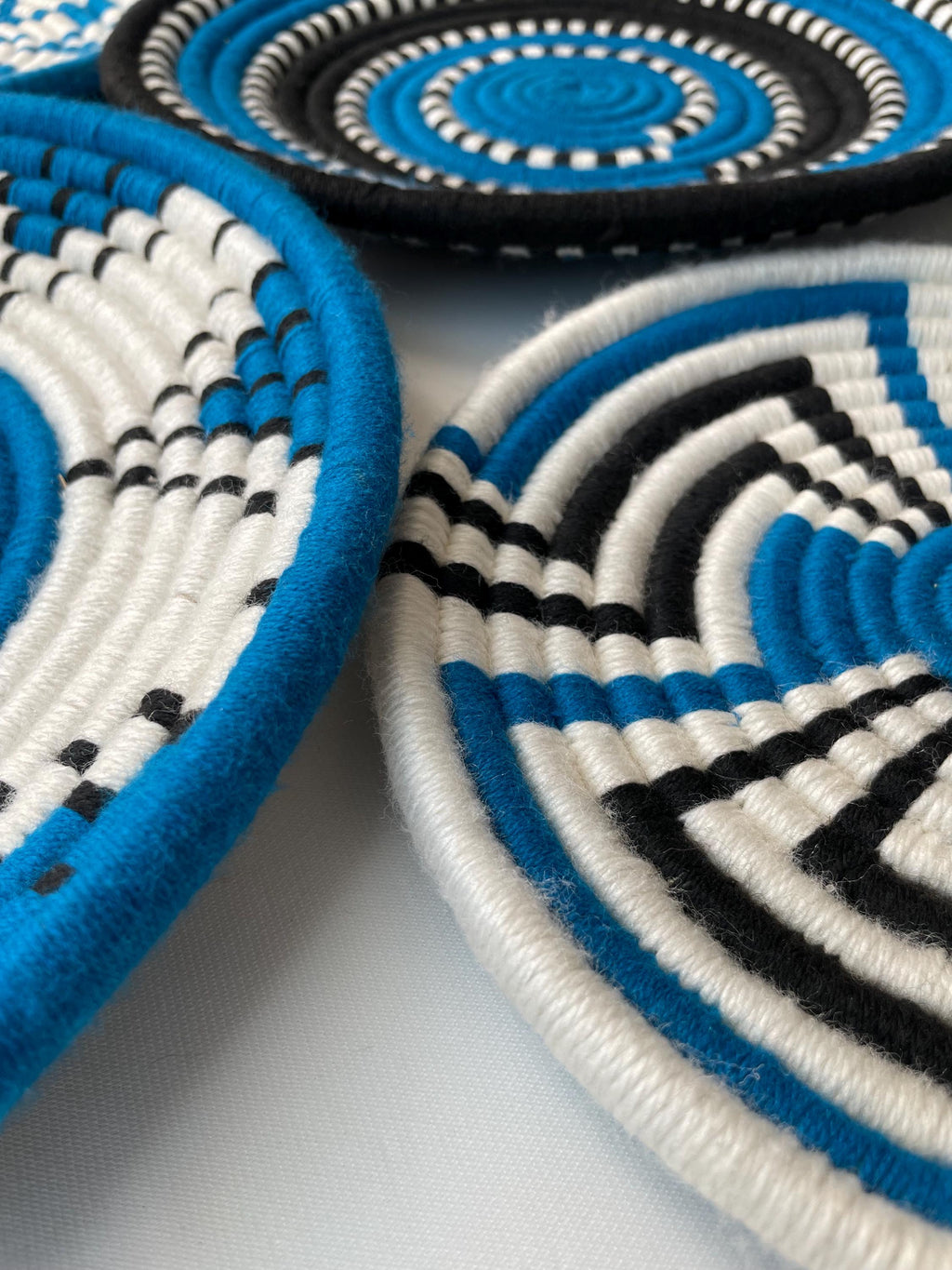 Blue & White Woven Wall Baskets Set Of 3,4,5,6,7,8,9,10 and 11, Boho Wall Baskets, Basket Wall Art, African Wall Basket, Bohemian Wall Decor