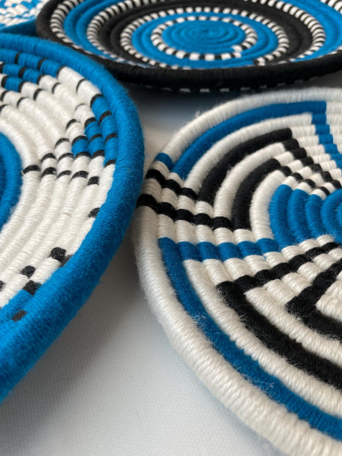 Blue Woven Wall Basket Set of 7 - Boho African Wall Baskets - Hanging Wall Basket Decor - Living Room & Bedroom Wall Art