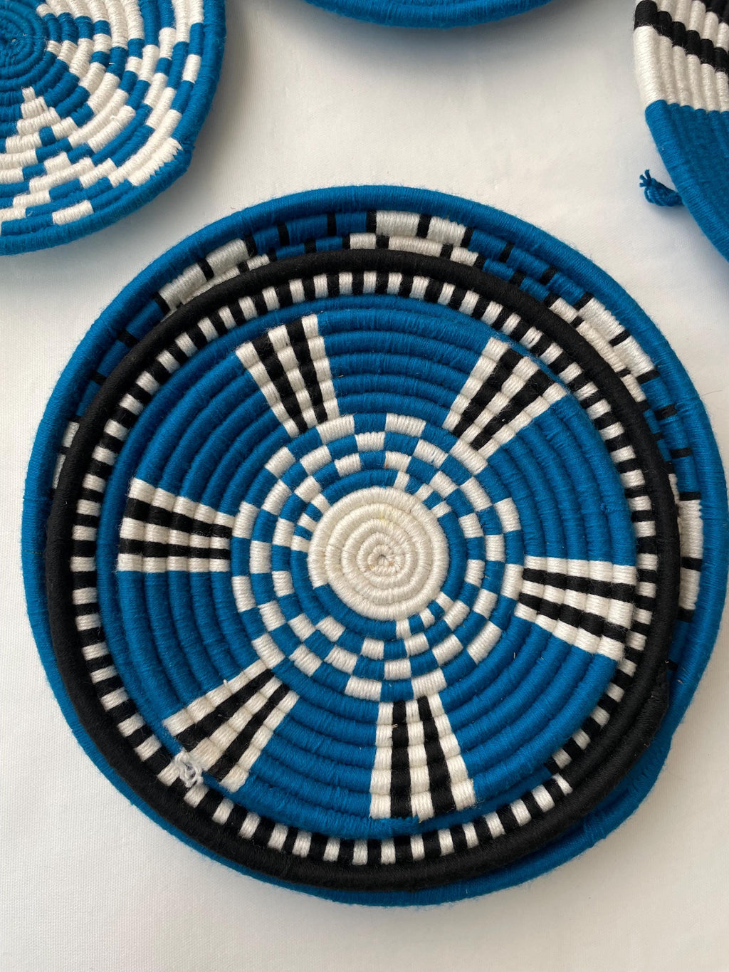 Blue Woven Wall Basket Set of 7 - Boho African Wall Baskets - Hanging Wall Basket Decor - Living Room & Bedroom Wall Art