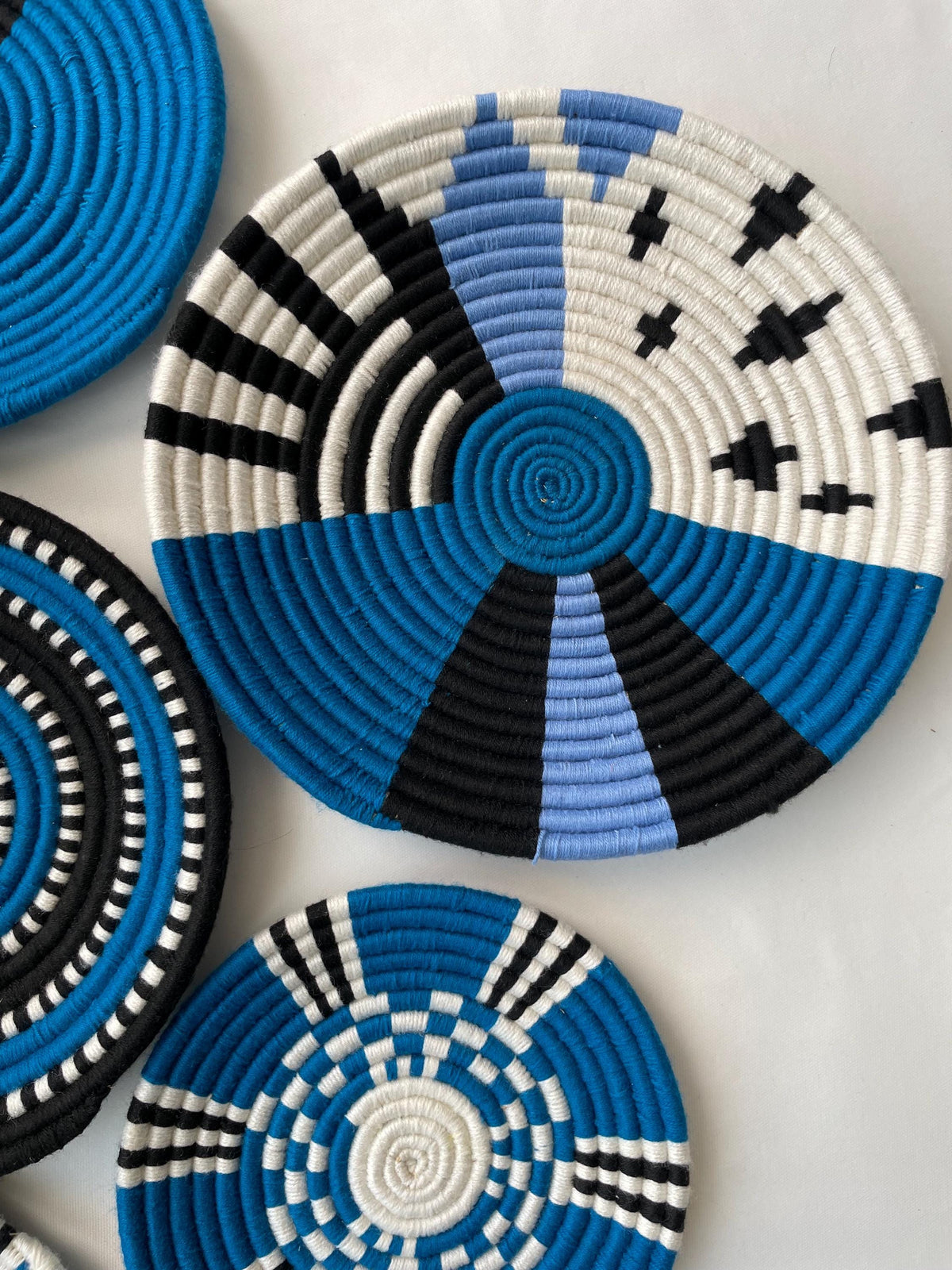 Blue Woven Wall Basket Set of 3 - African Wall Baskets - Boho Wall Baskets - Wall Basket Decor - Decorative Wall Baskets - Tribal Wall Decor