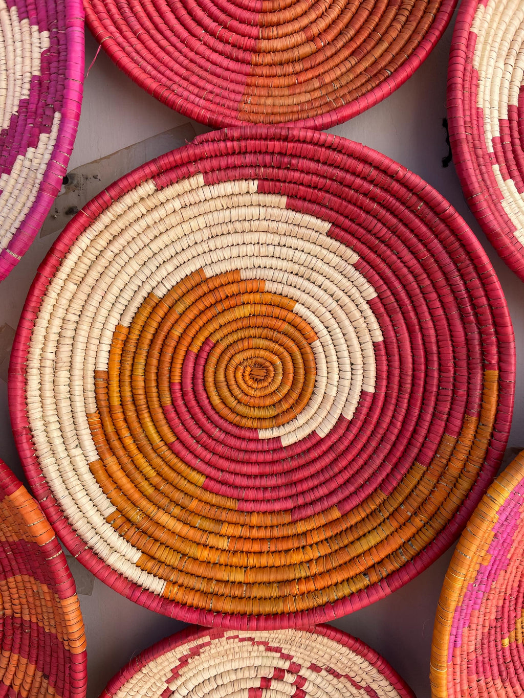 Woven African Wall Baskets Set Of 9, Boho Wall Basket Deocr, Colorful Sea Grass Decorative Baskets, Handwoven Eco Friendly Hanging Baskets