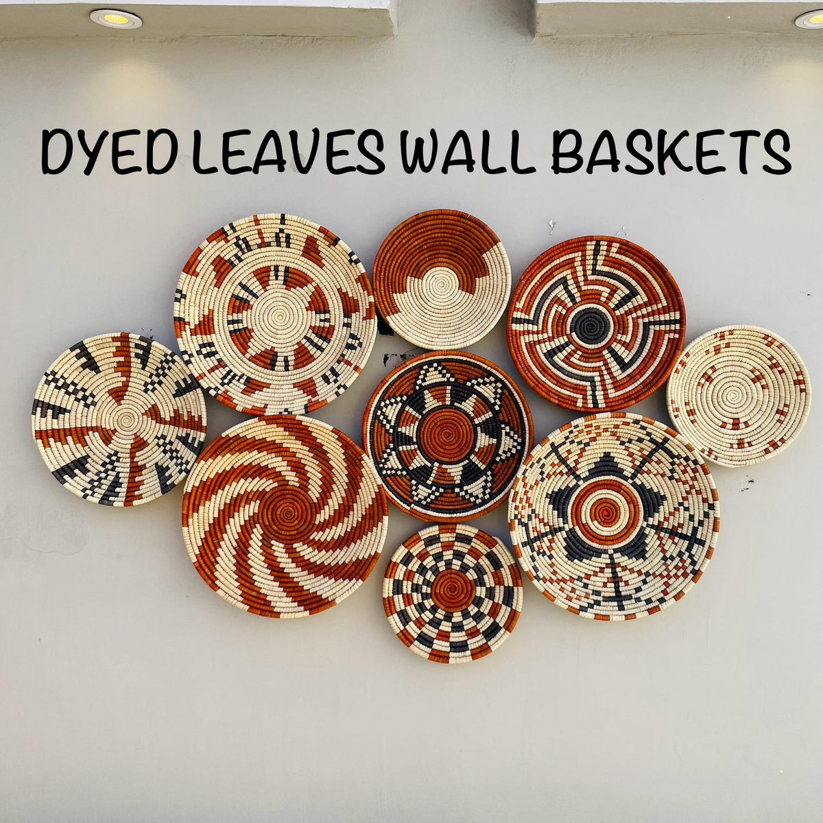 Woven Wall Basket Set Of 9, Handwoven African Baskets for Wall Decor, Neutral Rustic Boho Wall Art, Tribal Home Decor, Earthy tone Baskets