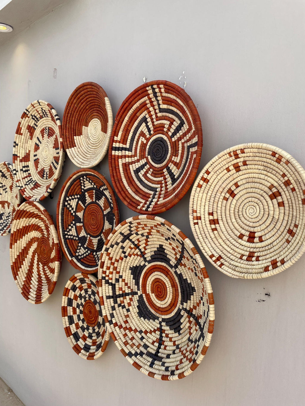 Woven Wall Basket Set Of 9, Handwoven African Baskets for Wall Decor, Neutral Rustic Boho Wall Art, Tribal Home Decor, Earthy tone Baskets