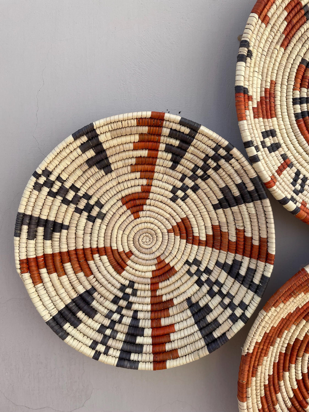 Woven Wall Basket Set Of 9, Handwoven African Baskets for Wall Decor, Neutral Rustic Boho Wall Art, Tribal Home Decor, Earthy tone Baskets
