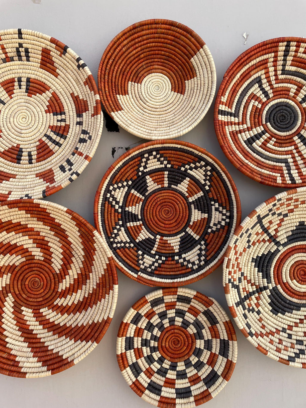 Woven Wall Basket Set Of 9, Handwoven African Baskets for Wall Decor, Neutral Rustic Boho Wall Art, Tribal Home Decor, Fall Wall Hangings