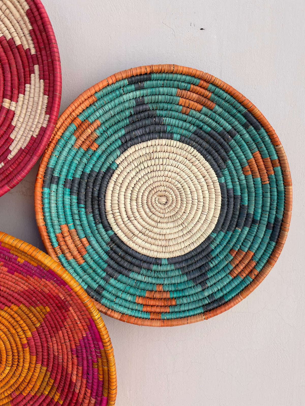 Woven Wall Basket Set Of 9, Handwoven African Baskets for Wall Decor, Colorful Rustic Boho Wall Art, Tribal Home Decor, Crimson Baskets